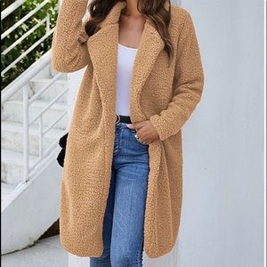 Camel  SHERPA Notched-Lapel Teddy Coat-